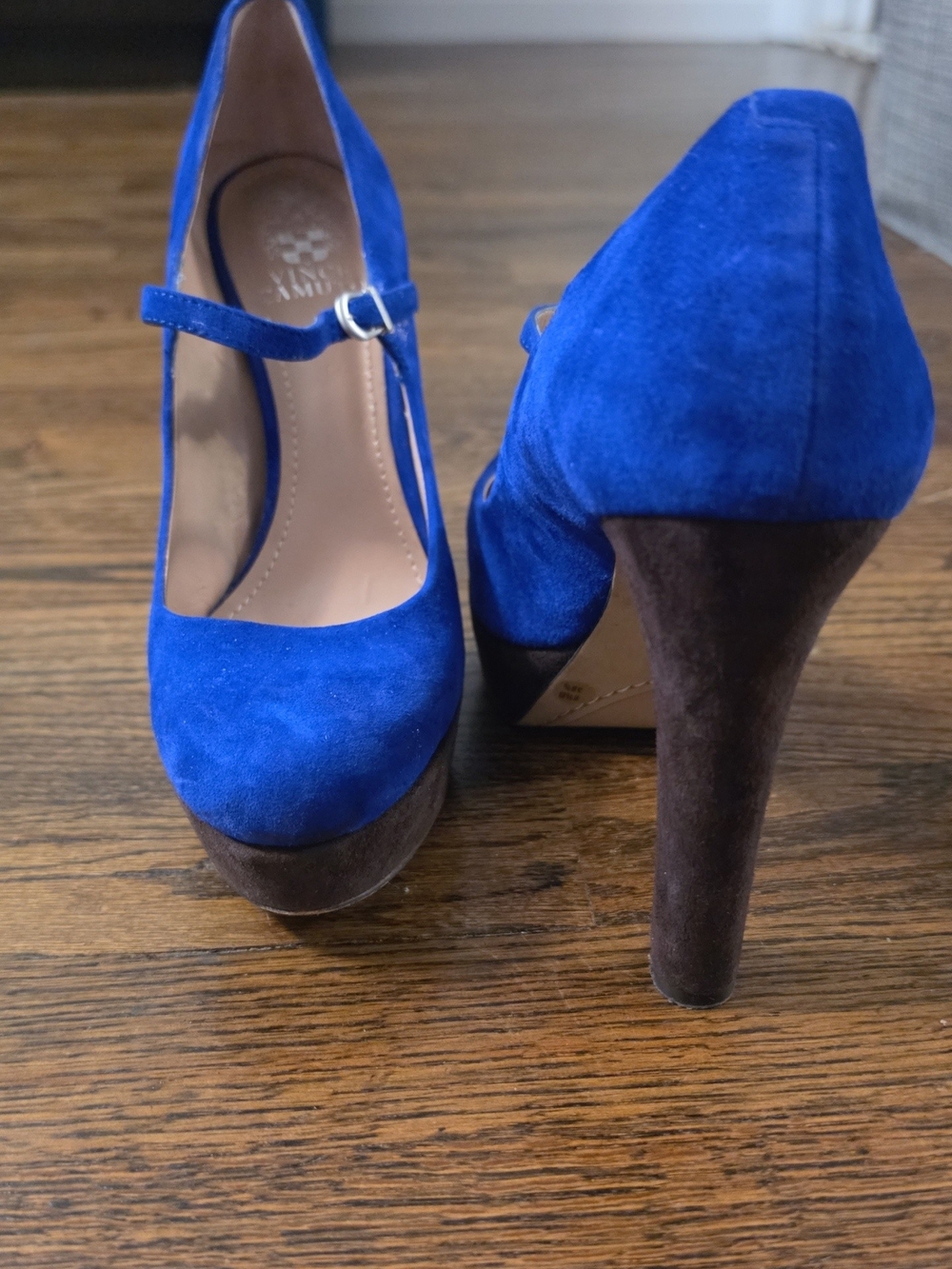Vince Camuto Cobalt Blue Suede Mary Jane Platform Heels